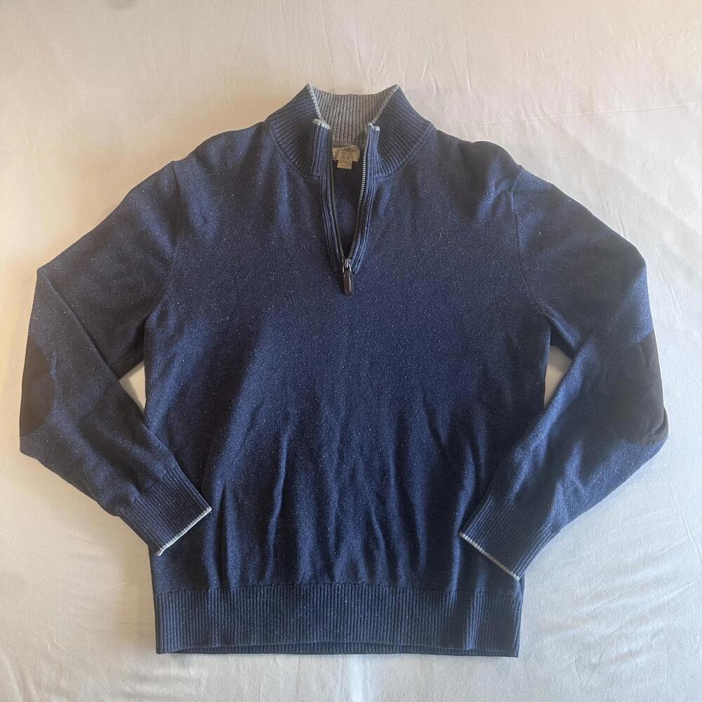 Trevero III Men's Navy Long Sleeve Quarter Zip Cotton Silk Wool Blend L Sweater